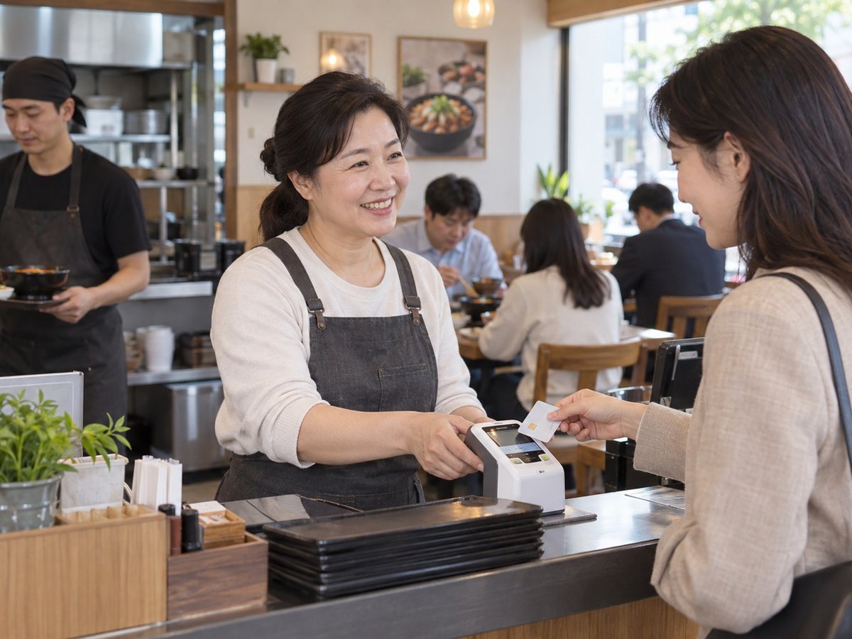 부업 판매 카드결제 · 카페 계산대에서 손님 카드를 받는 장면(연출 사진)